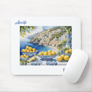 Tapis De Souris Voir Italie Côte Amalfi bleu tuiles blanches citro