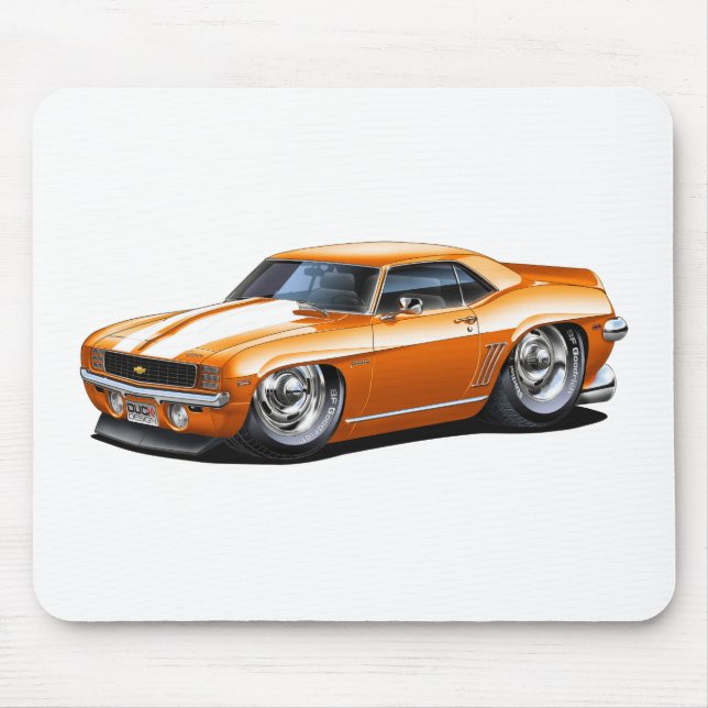 Tapis De Souris Voiture 1969 Orange-Blanche de Camaro (Devant)