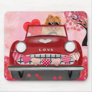 Tapis De Souris Voiture avec chien Pomeranian et coeurs pour la Sa