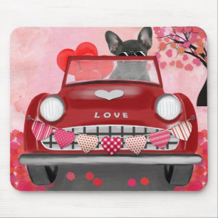 Tapis De Souris Voiture Bulldog française avec Coeurs Saint-Valent
