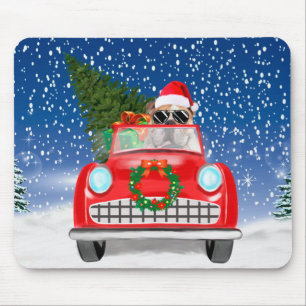 Tapis De Souris Voiture De Conduite De Bulldog Anglais En Noël De