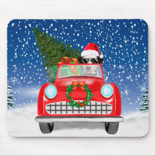 Tapis De Souris Voiture De Conduite De Chien Dalmatien En Noël De