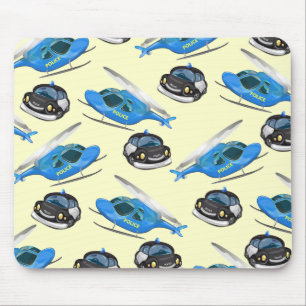 Tapis De Souris Voiture de police et hélicoptère