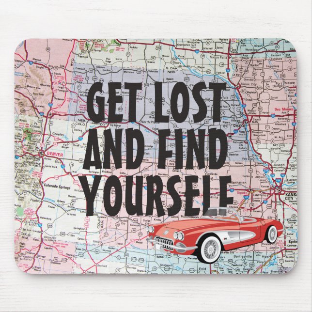 Tapis De Souris Voiture rétro sur la carte routière Pad de souris (Devant)