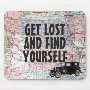 Tapis De Souris Voiture rétro sur la carte routière Pad de souris