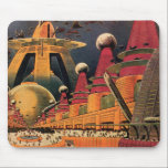 Tapis De Souris Voiture volant vintage de science fiction futurist<br><div class="desc">illustration vintage image de science-fiction voyage et transport avec un livre classique retro sci fi milieu urbain avec une ville de l'avenir. Les bâtiments architecturaux sont en forme de cônes et les véhicules volent dans le ciel comme des oiseaux tandis que la foule se déplace à travers la métropole.</div>