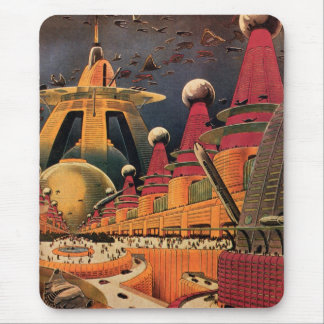 Tapis De Souris Voiture volant vintage de science fiction futurist