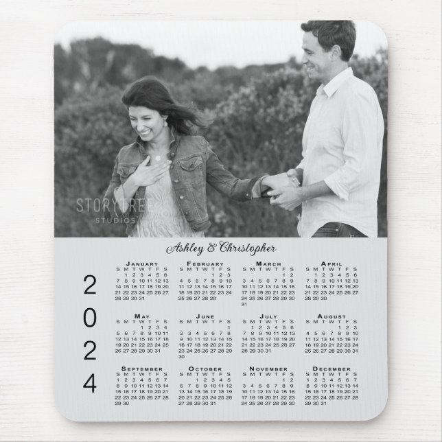 Tapis De Souris Vos noms de photos Calendrier personnalisé Grey 20 (Devant)