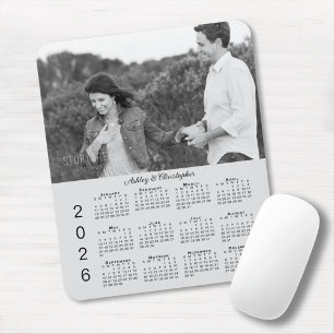 Tapis De Souris Votre calendrier personnalisé gris 2026 avec noms 