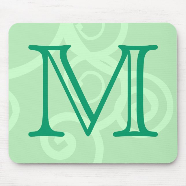 Tapis De Souris Votre lettre. Monogramme vert fait sur commande de (Devant)