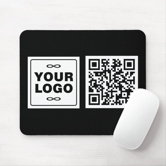 Tapis De Souris Votre logo - Carré - Fond BLANC + code QR (Avec souris)