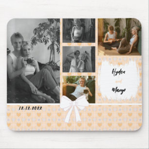 Tapis De Souris Votre nom - Collage de photos en couple Coeurs ora