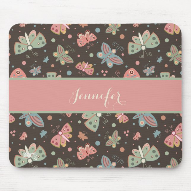 Tapis De Souris Votre nom Fun Butterflies Motif Inspirivity (Devant)