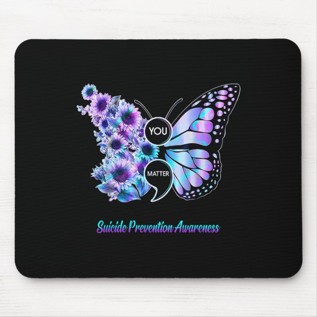 Tapis De Souris Vous Prévention du suicide Semicolon Papillon (Devant)