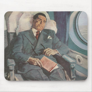 Tapis De Souris Voyage d'affaires vintage, lecture sur l'avion