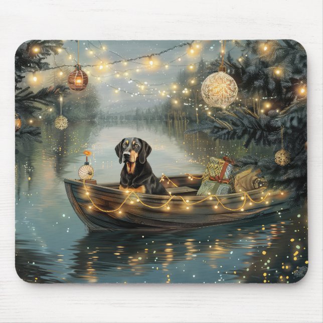 Tapis De Souris Voyage de fête de Noël du Bluetick Coonhound (Devant)