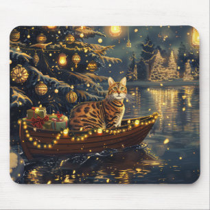 Tapis De Souris Voyage de fête de Noël du chat du Bengale