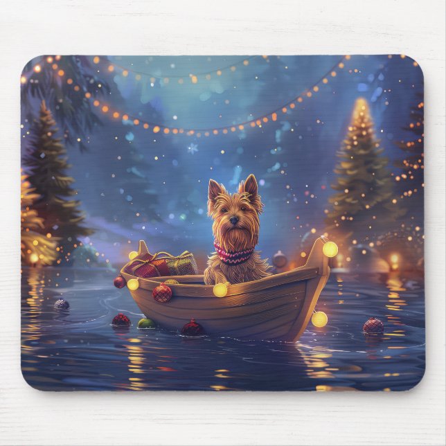 Tapis De Souris Voyage de Noël de Terrier australien (Devant)