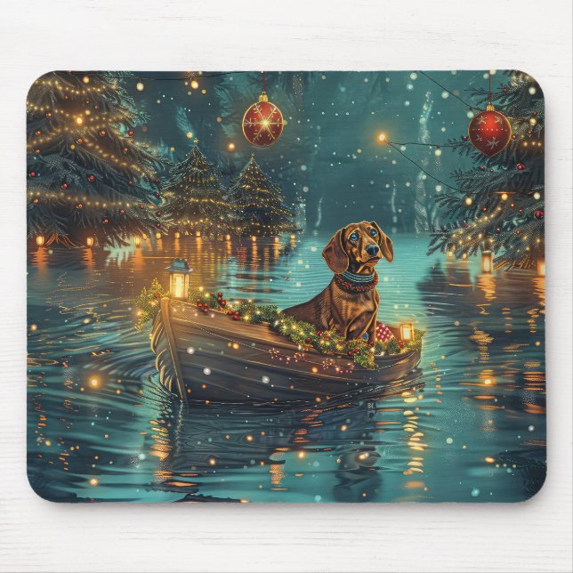 Tapis De Souris Voyage de Noël festif du teckel (Devant)