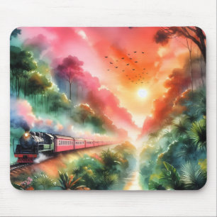 Tapis De Souris Voyage en train au coucher de soleil tropical à l'