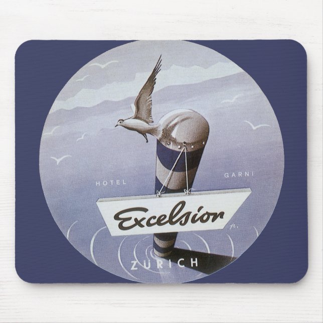Tapis De Souris Voyage Vintage Excelsior Hôtel Zurich Suisse (Devant)