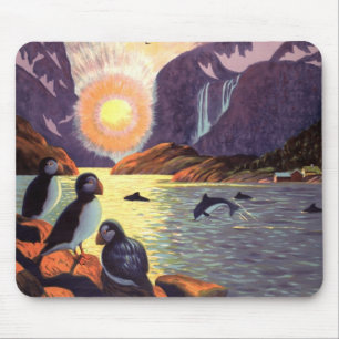 Tapis De Souris Voyage Vintage, Norvège Terre du Soleil de Minuit
