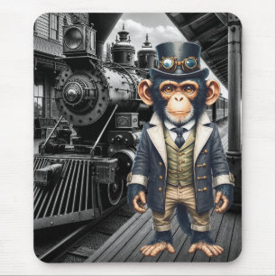 Tapis De Souris Voyageur du monde chimpanzé victorien Steampunk