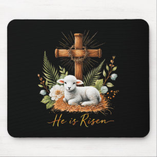 Tapis De Souris Vrai Pâques Il Est Ressuscité Lamb Couronne De Tho