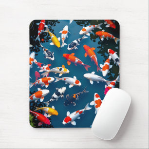 Tapis De Souris Vue aérienne de l'étang de carpes koï colorées
