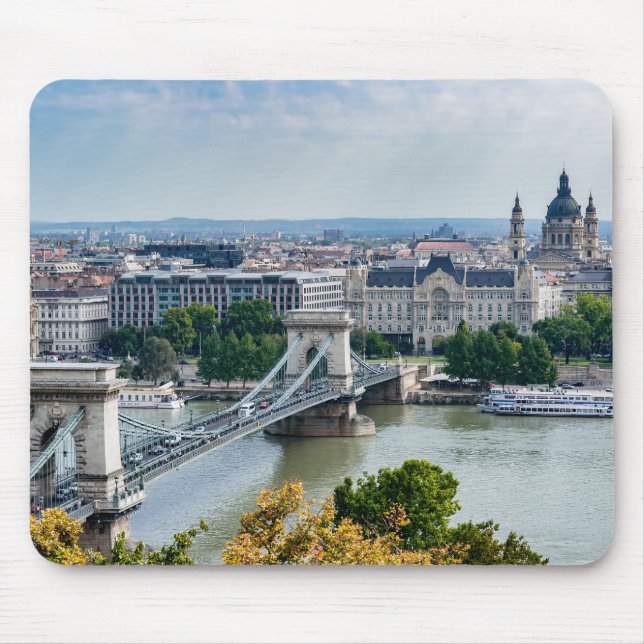 Tapis De Souris Vue aérienne du Pont des Chaînes à Budapest, Hongr (Devant)