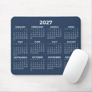 Tapis De Souris Vue annuelle Calendrier 2027 Élégant Bleu Nuit
