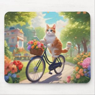 Tapis De Souris Vue colorée avec chat sur la souris de vélo