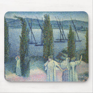 Tapis De Souris Vue côtière avec des arbres de Cypress, 1896