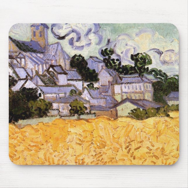 Tapis De Souris Vue d'Auvers avec l'église par Vincent van Gogh (Devant)