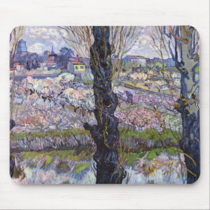 Tapis De Souris Vue de Van Gogh sur les vergers en fleurs d'Arles