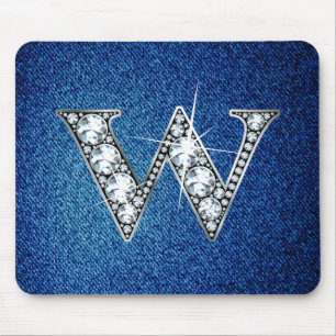 Tapis De Souris W Faux-"Diamond Bling" sur Denim Mousepad