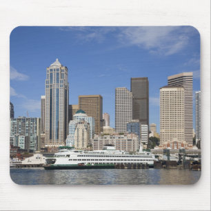 Tapis De Souris WA, Seattle, panorama de Seattle avec bateau de fe