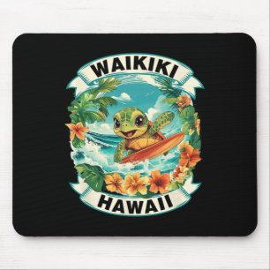 Tapis De Souris Waikiki Hawaii Mignonne Tortue de Mer Surfant Vaca