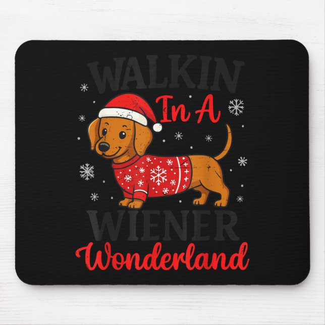 Tapis De Souris Walking In Weiner Wonderland Mini Dachshund Christ (Devant)