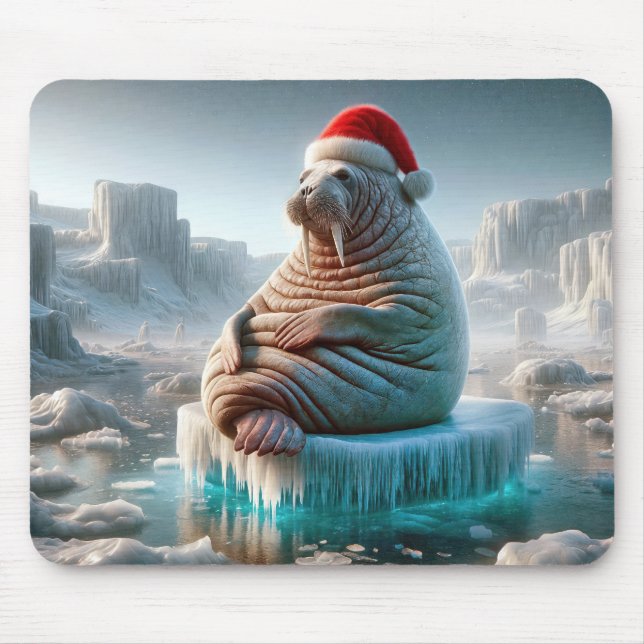 Tapis De Souris Walrus porte un chapeau de Père Noël (Devant)