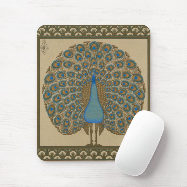 Tapis De Souris Walter Crane Vintage Or Bleu Paon Art (Avec souris)