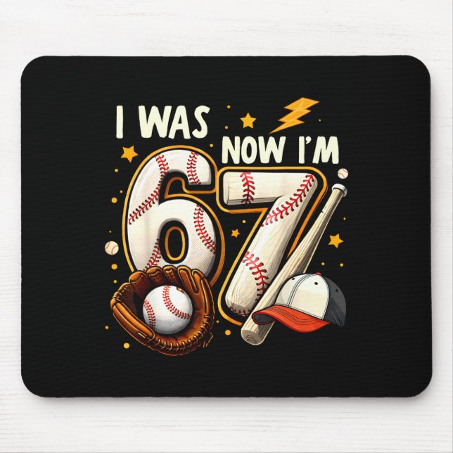 Tapis De Souris Was 6 7 birthday boy baseball funny 6 7 meme kids (Devant)
