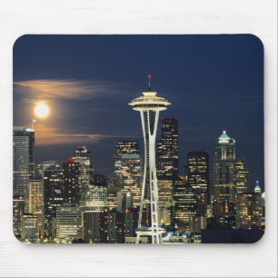 Tapis De Souris Washington, Seattle, Skyline la nuit depuis Kerry