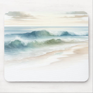 Tapis De Souris Watercolor Beach Waves Rustic Coastal