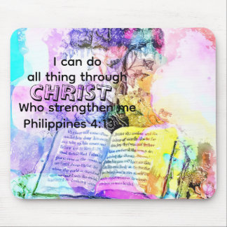 Tapis De Souris Watercolor cross bible verse Christian 