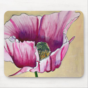 Tapis De Souris Watercolor pink poppy art flower