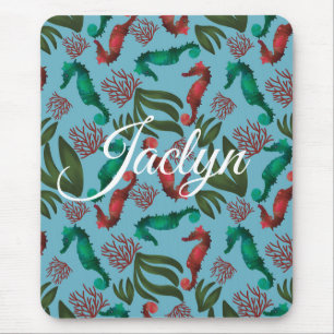 Tapis De Souris Watercolor Seahorse Nautical Personalized