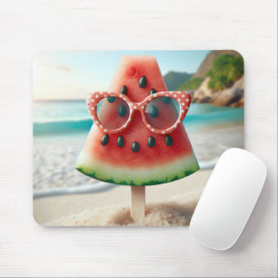 Tapis De Souris Watermelon Popsicle portant des lunettes de soleil