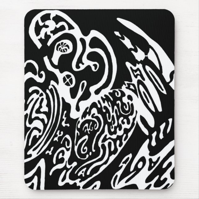 Tapis De Souris "Wave Creature" B&W Art abstrait (Devant)