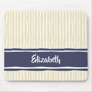 Tapis De Souris Wavy Painterly Stripes Navy and Cream With Name